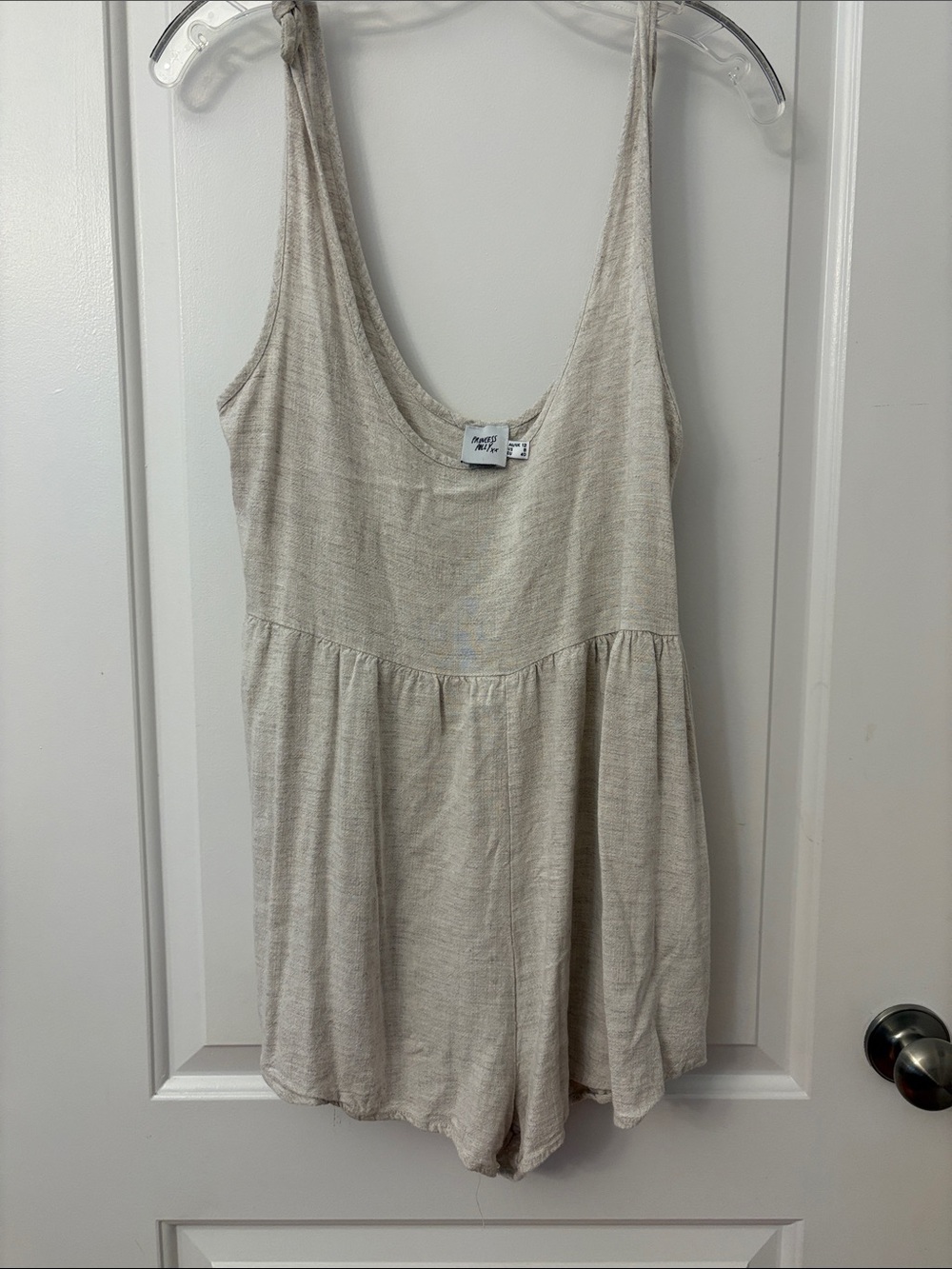 Princess Polly Beige Scoop-Neck Romper 80% Linen 20% Cotton Size 8